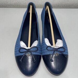 NEW TORY BURCH Women's Dark Denim Cap-Toe Quilted Ballet Flats – Size 10